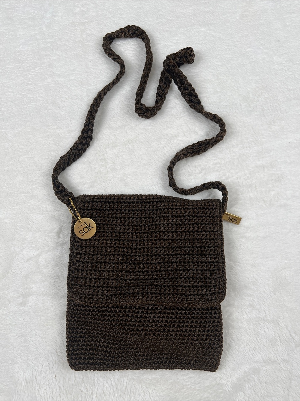 The Sak Crochet Knit Crossbody Bag Brown Boho Festival EUC